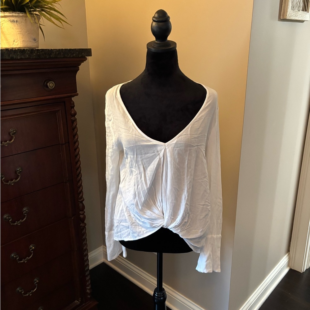 Cotton Candy White Twist Front Blouse